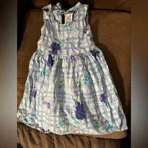 5/6 Girls' Blue Floral Plaid Dress Vintage 1990s
